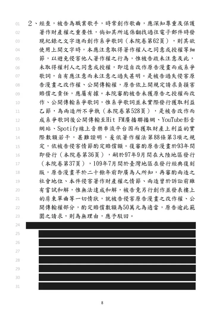 民事判決書。翻攝朱德庸FUN幽默臉書