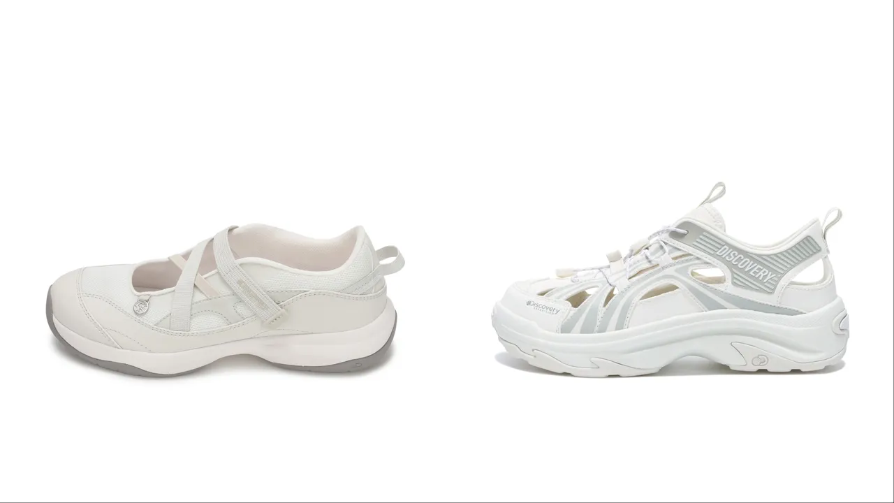 Discovery Expedition WAVE STRAP芭蕾運動鞋（左）3490元、Wave Sandy機能運動涼鞋（右）3190元。品牌提供