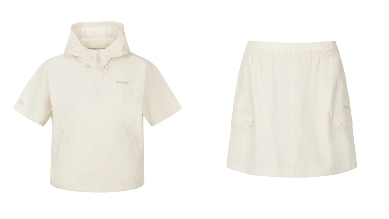 Discovery Expedition Freshvent輕量短袖風衣（左）3790元、Freshvent女版輕量梭織訓練短裙（右）2890元。品牌提供