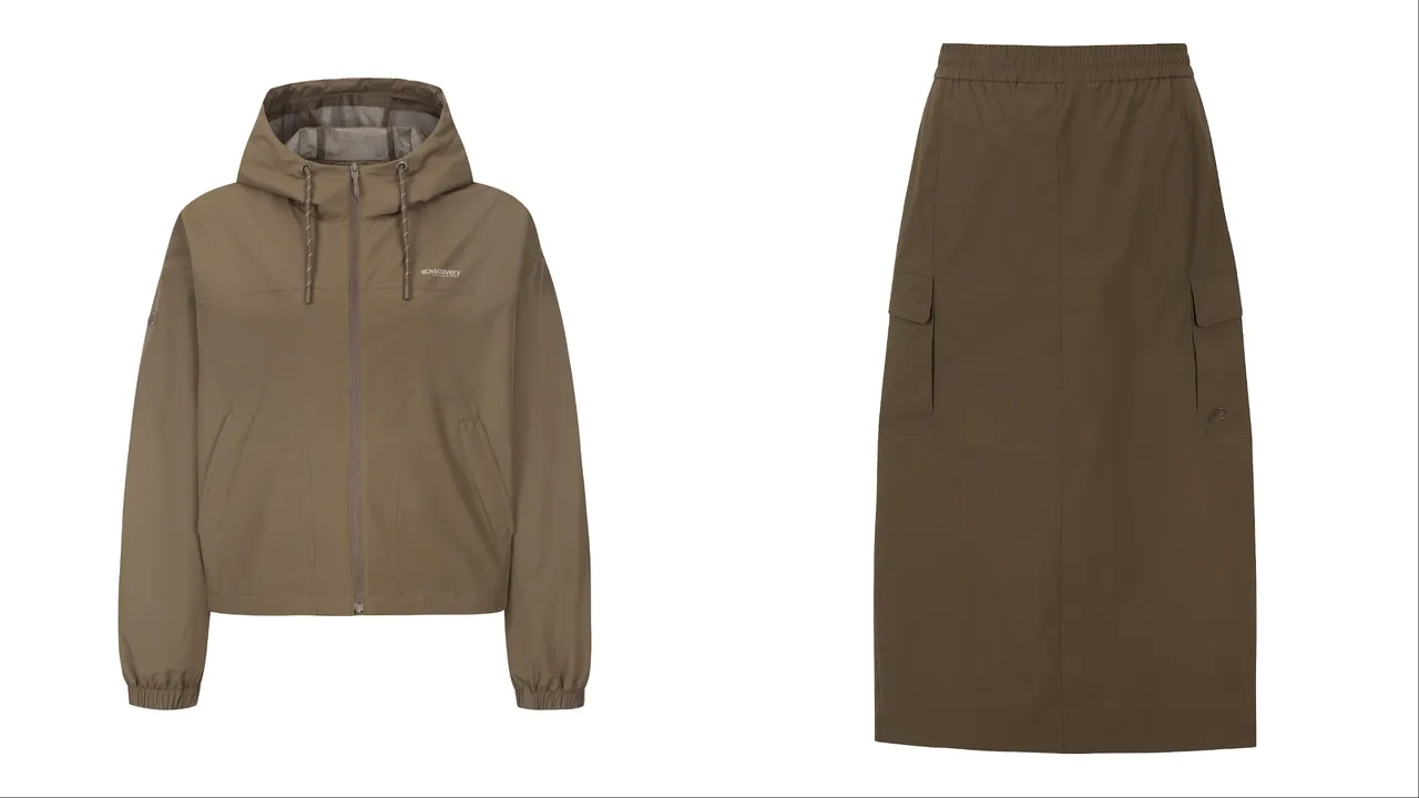 Discovery Expedition BERTEX 2L短版連帽外套（左）5190元、Freshvent降落傘工裝長裙（右）3490元。品牌提供