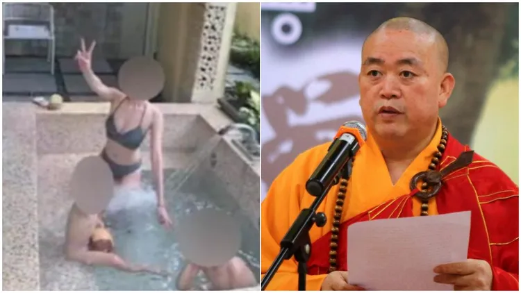 少林寺前掌門方丈釋永信被起訴涉及4項罪名，他先前還被曝光疑似與情婦、小孩泡湯的「天倫照」。翻攝微博/花和尚釋永信
