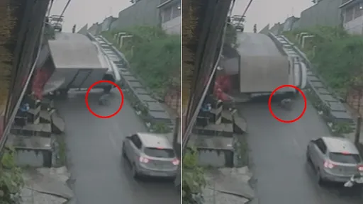 驚險影片｜貨車上坡突變倒退嚕　他摔車外神反應躲過車廂重擊