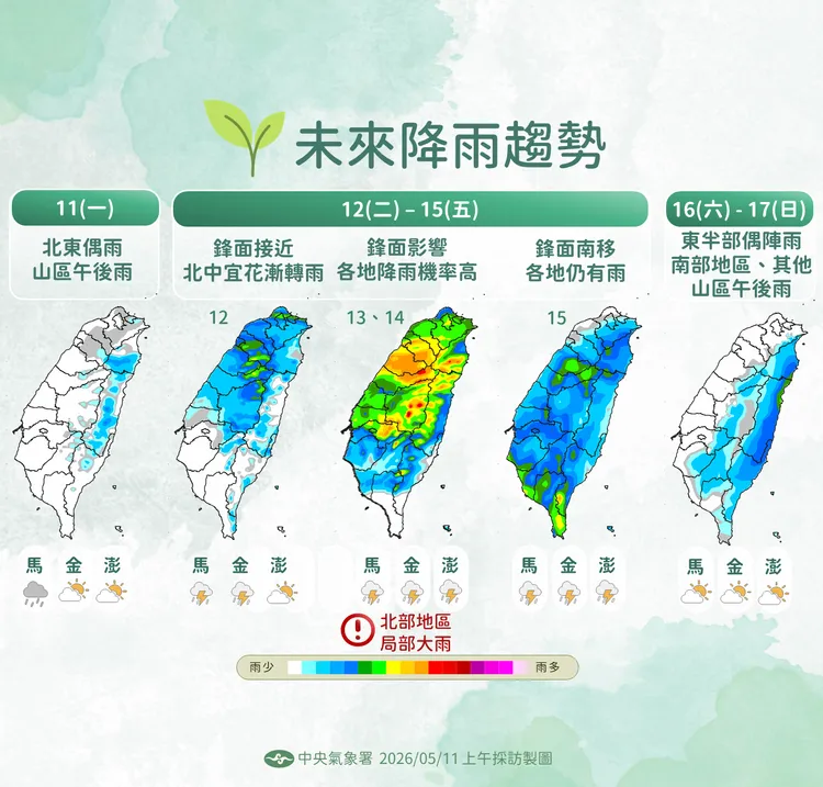 降雨趨勢。氣象署提供