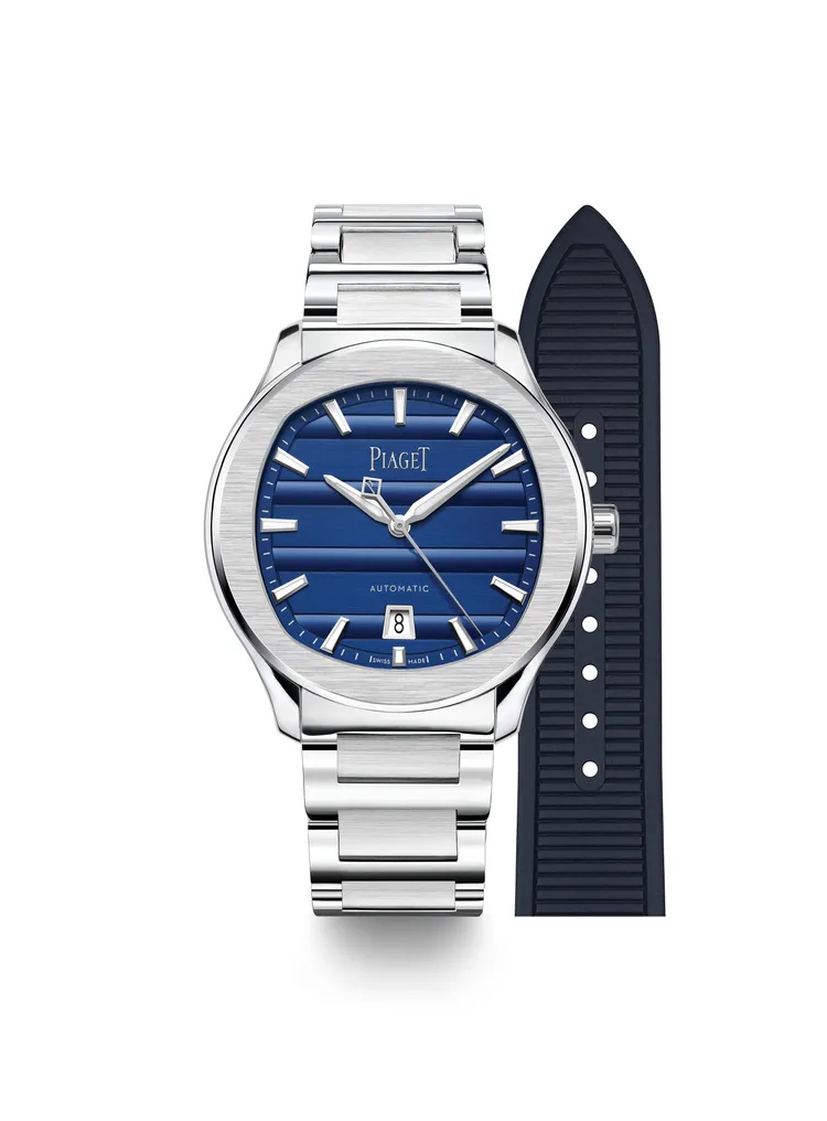 PIAGET Polo Signature 系列 42 毫米伯爵藍日期顯示自動上鍊腕錶。品牌提供