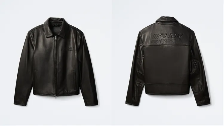 Jung Kook for Calvin Klein限量聯名系列皮革賽車風夾克，2萬1580元。品牌提供