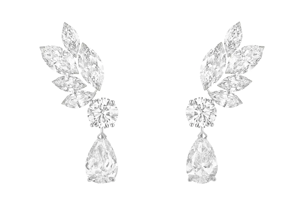 PIAGET Treasures 系列18K白金高級珠寶鑽石耳環。品牌提供