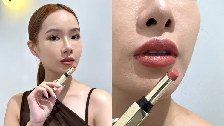Model示範嬌蘭KISSKISS法式之吻極致柔霧唇膏。張家玲攝