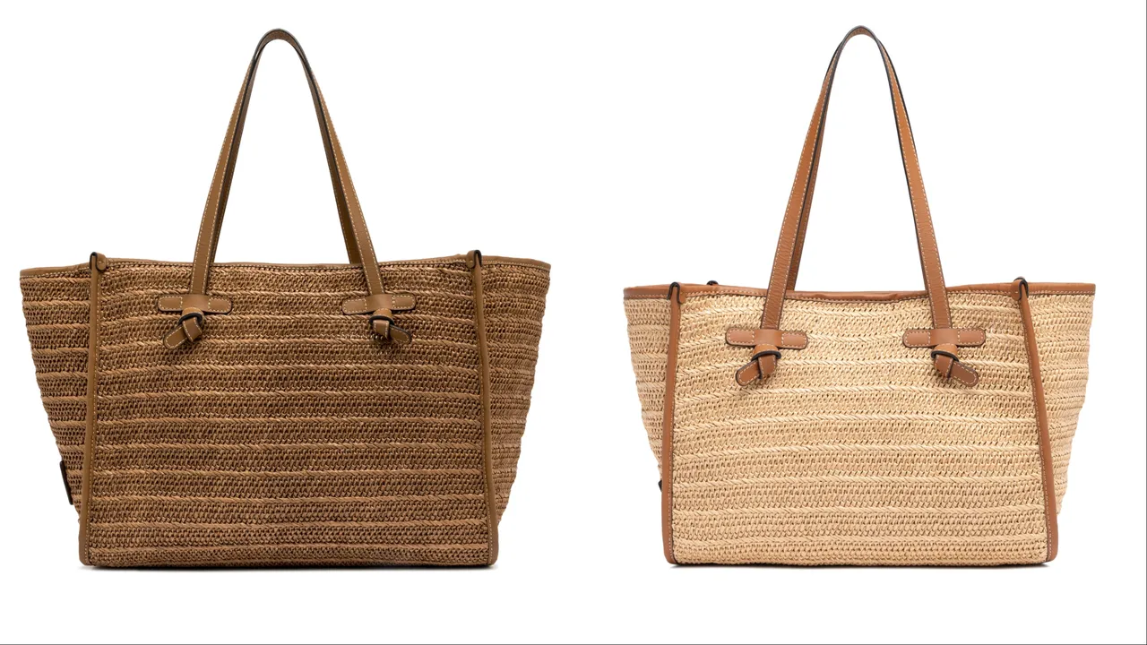 Gianni Chiarini Marcella大型草編托特包（左）1萬3800元、Marcella中型草編托特包（右）1萬2800元。品牌提供