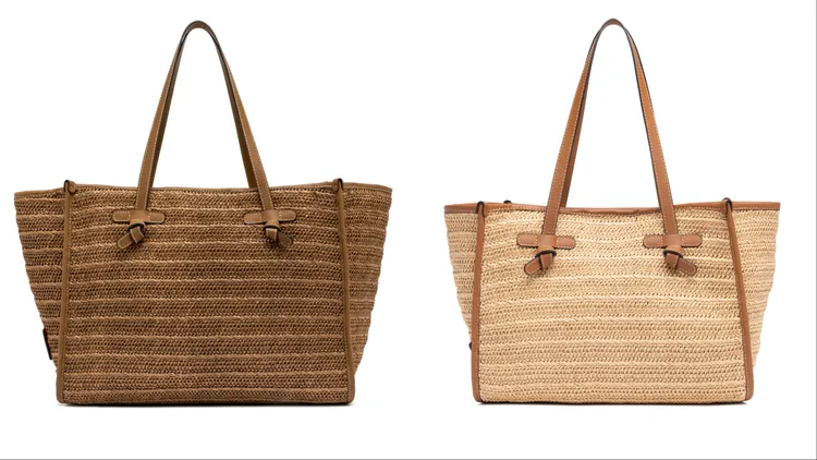 Gianni Chiarini Marcella大型草編托特包（左）1萬3800元、Marcella中型草編托特包（右）1萬2800元。品牌提供