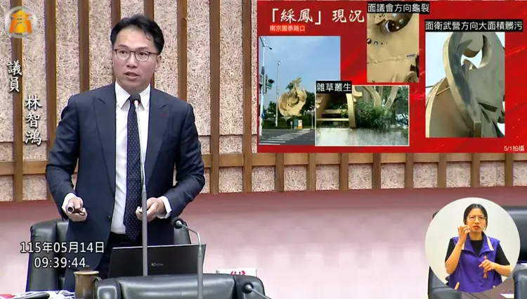 議員林智鴻14日質詢市長陳其邁台灣對川習會後世界變局如何因應？翻攝畫面