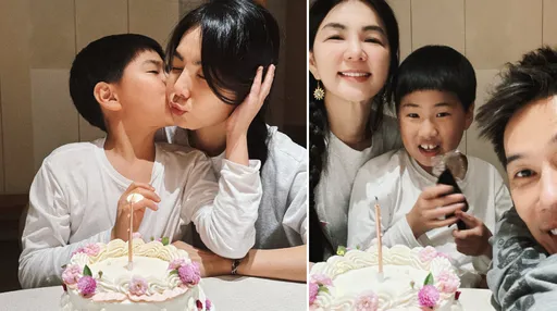 Ella被兒子獻吻笑得超滿足！9歲勁寶留馬桶蓋頭很萌