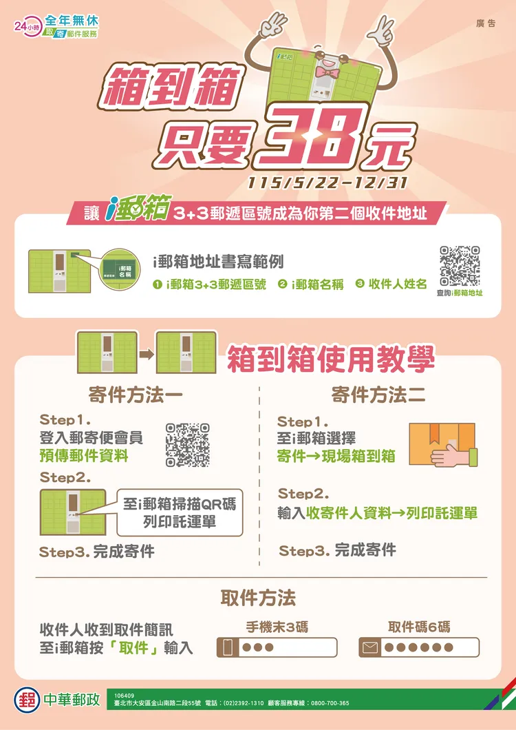 i郵箱「箱到箱」38元優惠活動。中華郵政提供