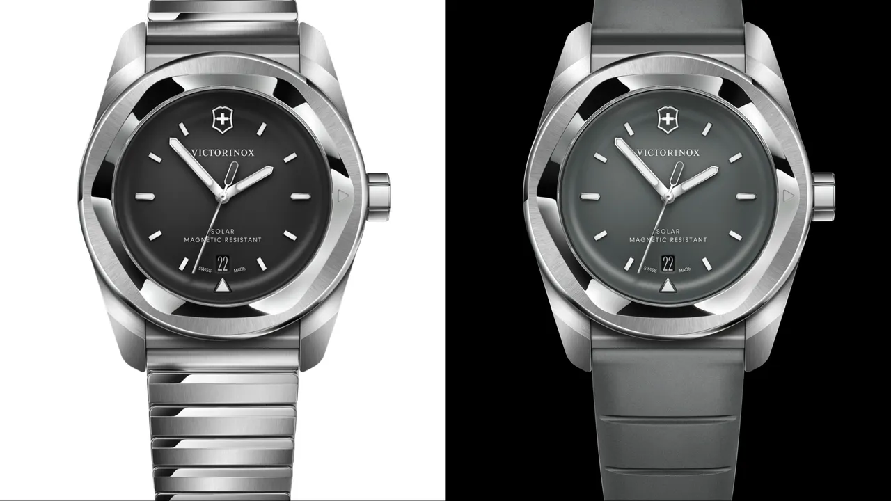 Victorinox Concept One太陽能系列金屬錶帶款（左）3萬8600元、Concept One太陽能系列橡膠錶帶款（右）3萬2500元。品牌提供