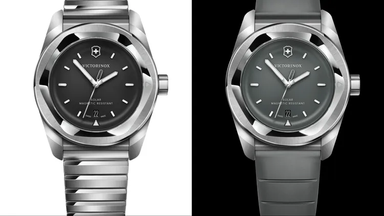 Victorinox Concept One太陽能系列金屬錶帶款（左）3萬8600元、Concept One太陽能系列橡膠錶帶款（右）3萬2500元。品牌提供