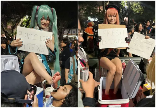 動漫展外驚見「新鮮腳汁」攤位！初音Coser雙腳泡飲料　粉絲排隊搶喝