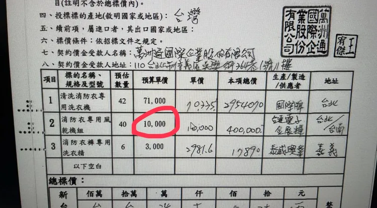 新北消防局編列約340萬元採購消防衣專用洗衣機、洗衣精以及專用風乾機組。翻攝畫面