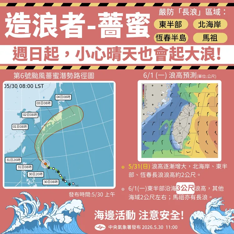 颱風「薔蜜」天氣提醒。中央氣象署