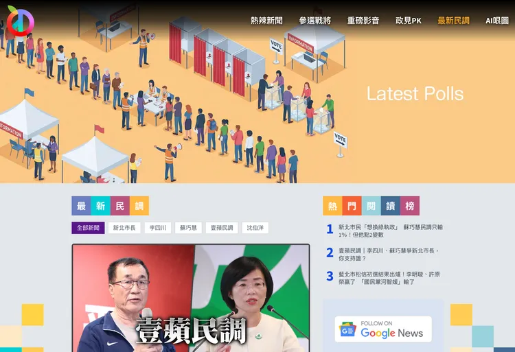 大選最新民調，即時反應民意趨勢。