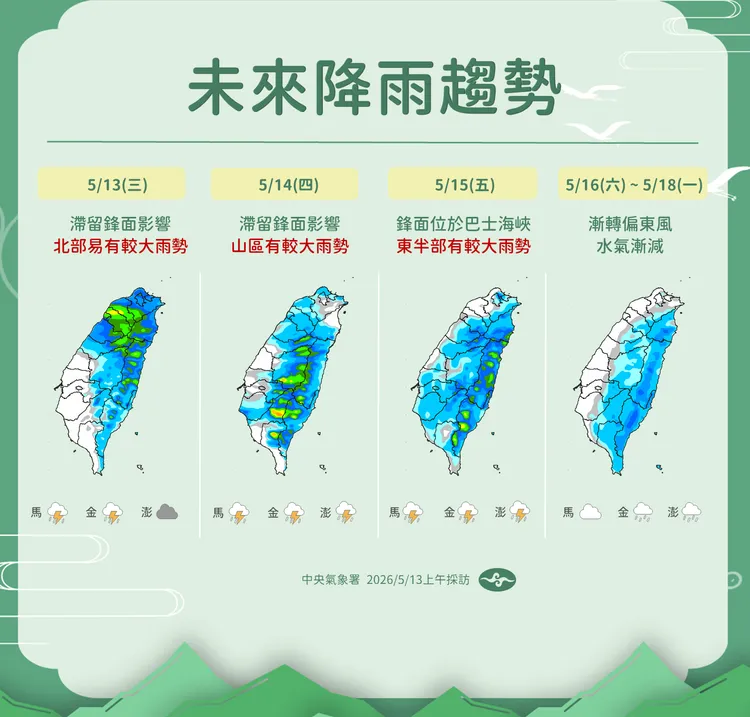 降雨趨勢。氣象署提供