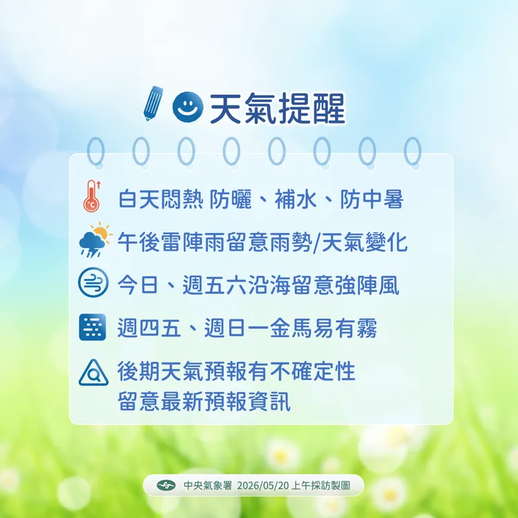 天氣提醒。氣象署提供