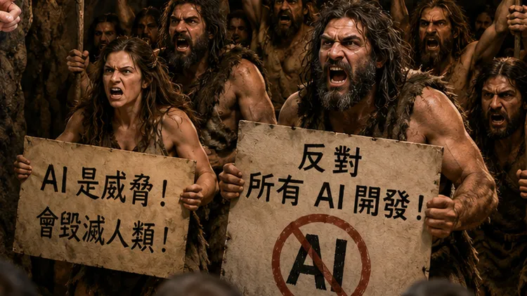 美國有企業家將反對AI資料中心的人，形容成是反對所有開發的「穴居人」。AI生成示意圖