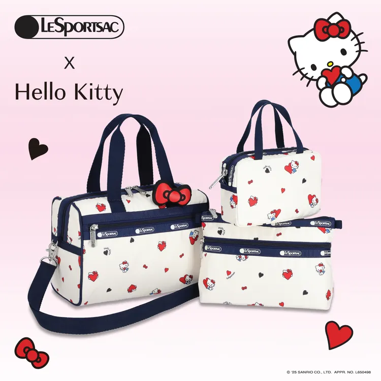 全新印花「Heart to Heart心語呢喃」呈現出Hello Kitty擁抱愛心的療癒神態。品牌提供