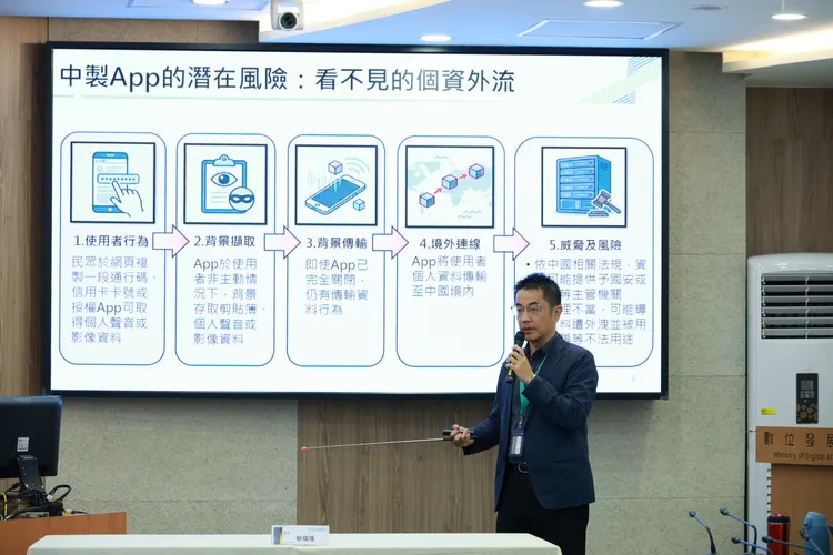資安署李昱緯主任說明高風險App檢測結果及資安防護原則。數發部提供