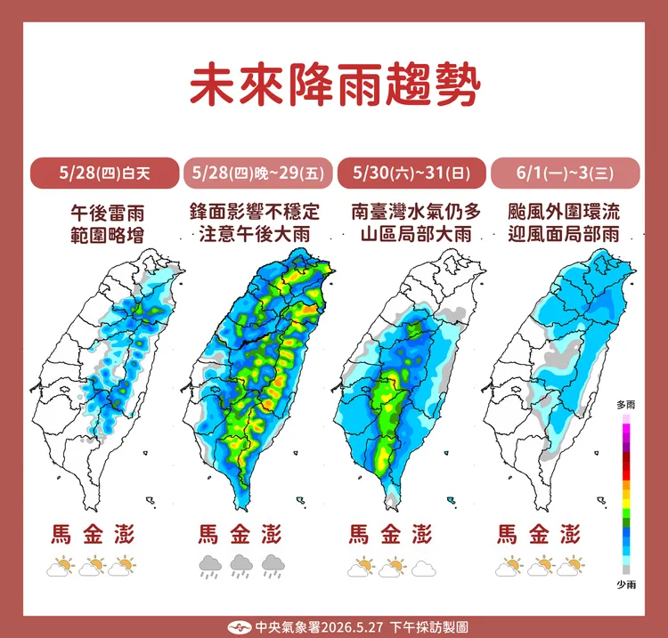 降雨趨勢。氣象署提供