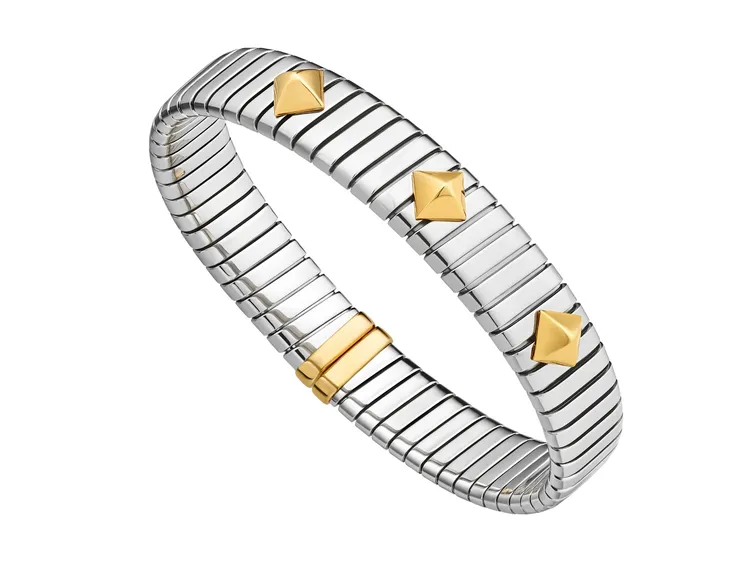 BVLGARI Tubogas系列黃金與精鋼鉚釘手環。品牌提供