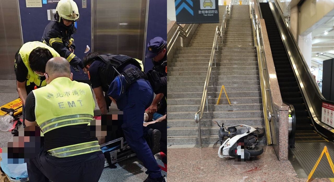 機車闖入台鐵板橋站摔到B1 騎士頭破血流喊:我摔不死