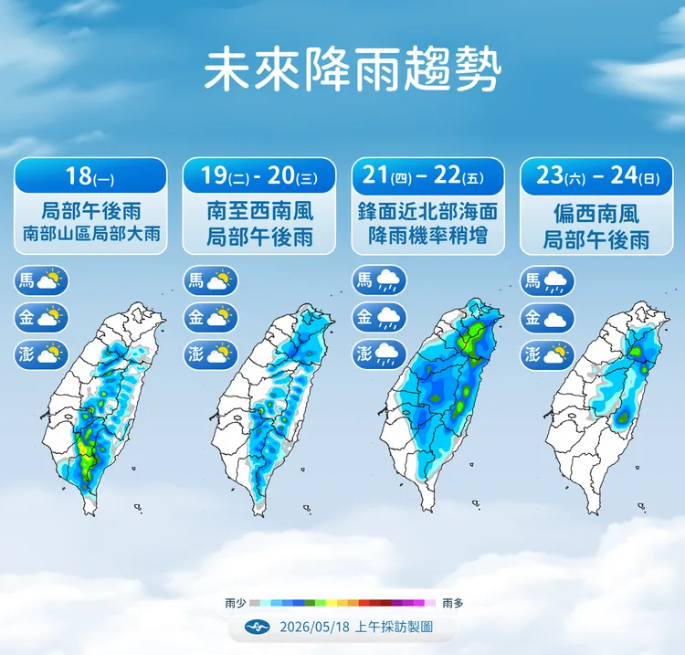 降雨趨勢。氣象署提供