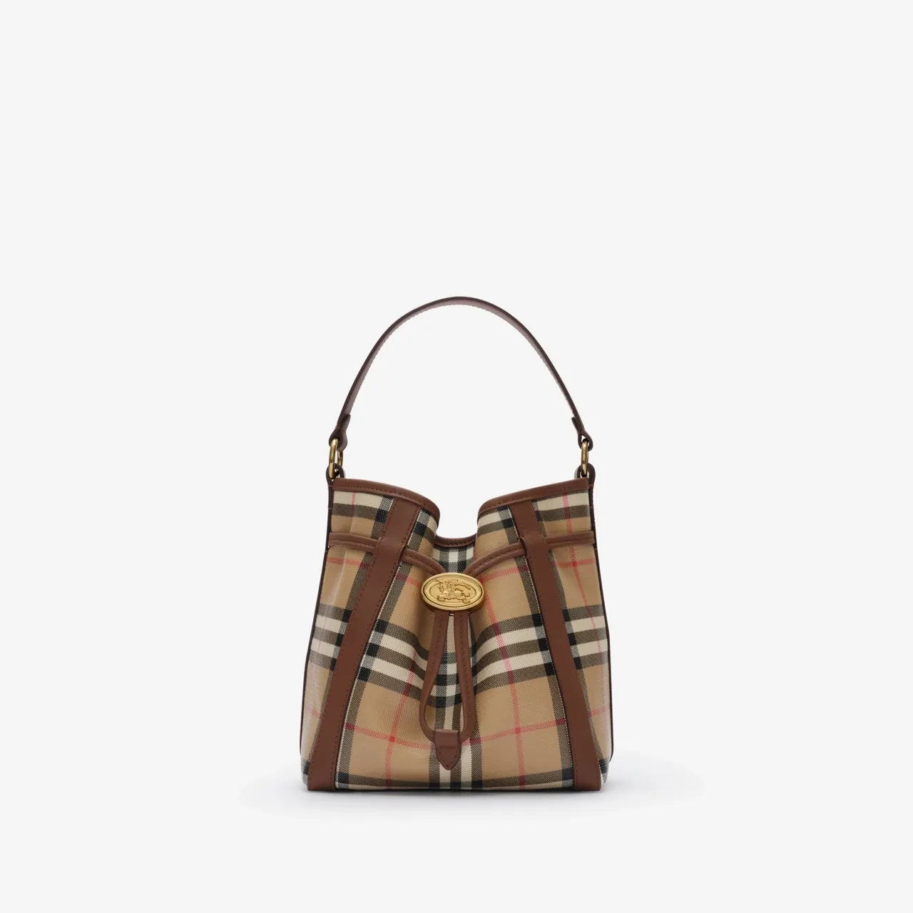 Burberry典藏米色迷你格紋水桶包，5萬5000元。品牌提供