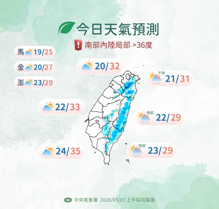 今日天氣。氣象署提供