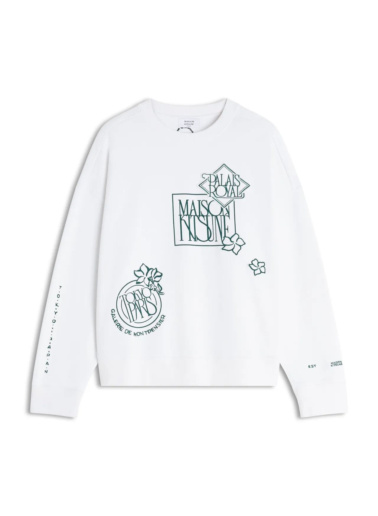 Maison Kitsuné奶霜白新藝術風勳章刺繡針織飛行外套，1萬6400元。品牌提供