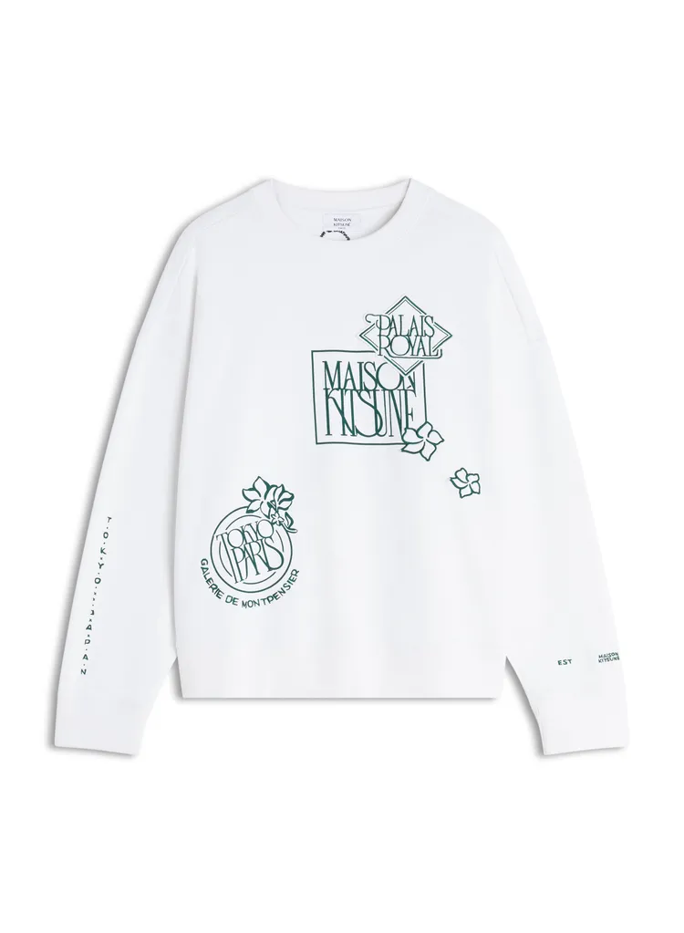 Maison Kitsuné奶霜白新藝術風勳章刺繡針織飛行外套，1萬6400元。品牌提供