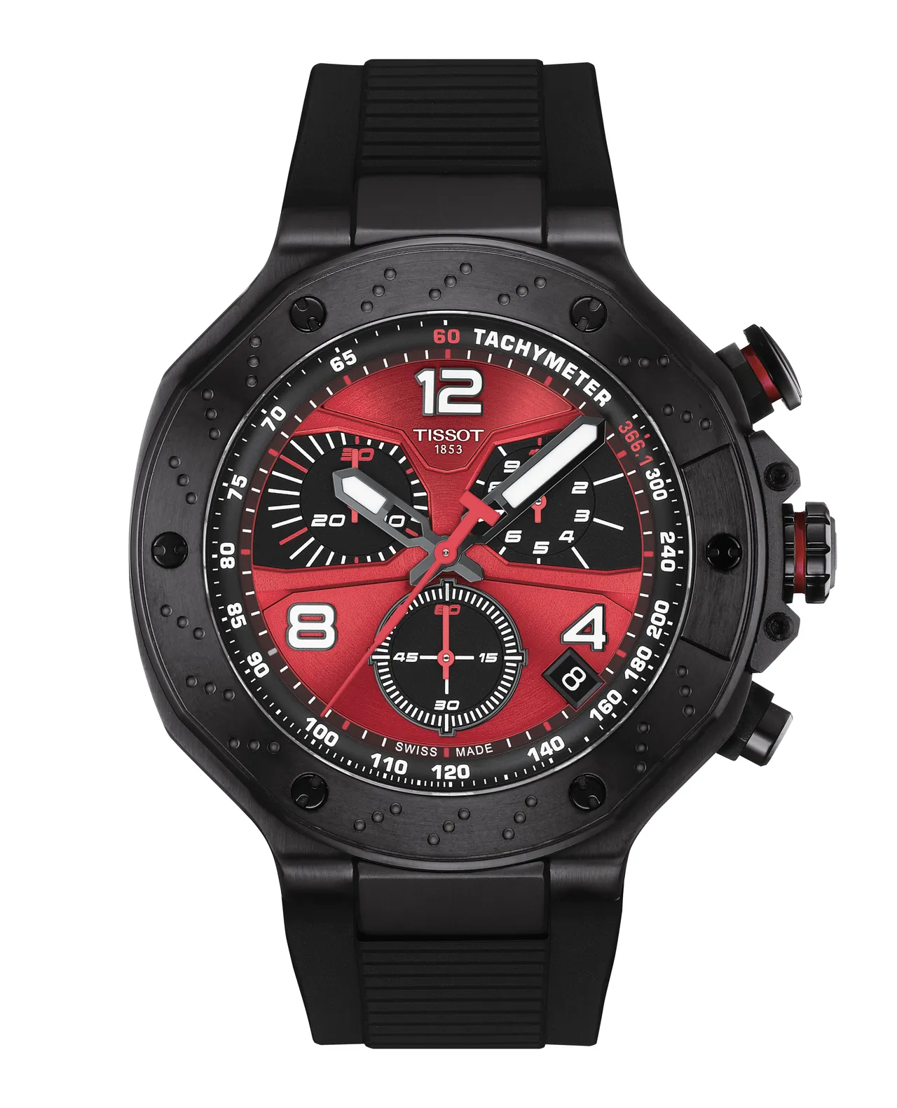 天梭MotoGP™石英計時腕錶限量版，45mm，316L精鋼錶圈，瑞士原廠EOL石英計時機芯，防水深度100米，限量8000只，2萬2700元。品牌提供。