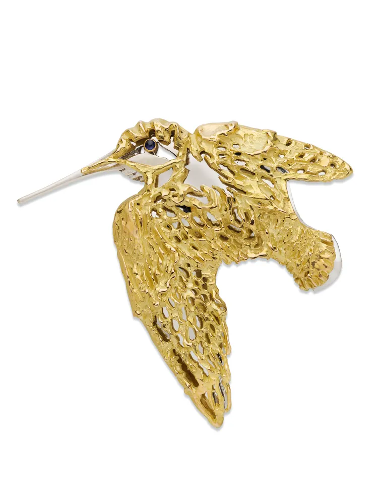 CHAUMET Woodcock  Brooch丘鵴胸針於眼睛鑲嵌蛋面藍寶石作為「點睛之筆」。Chaumet Pauline Guyon提供