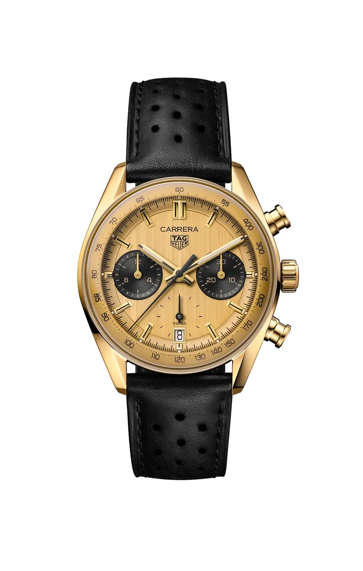 TAG Heuer Carrera 黃金計時腕錶，78萬300元。品牌提供