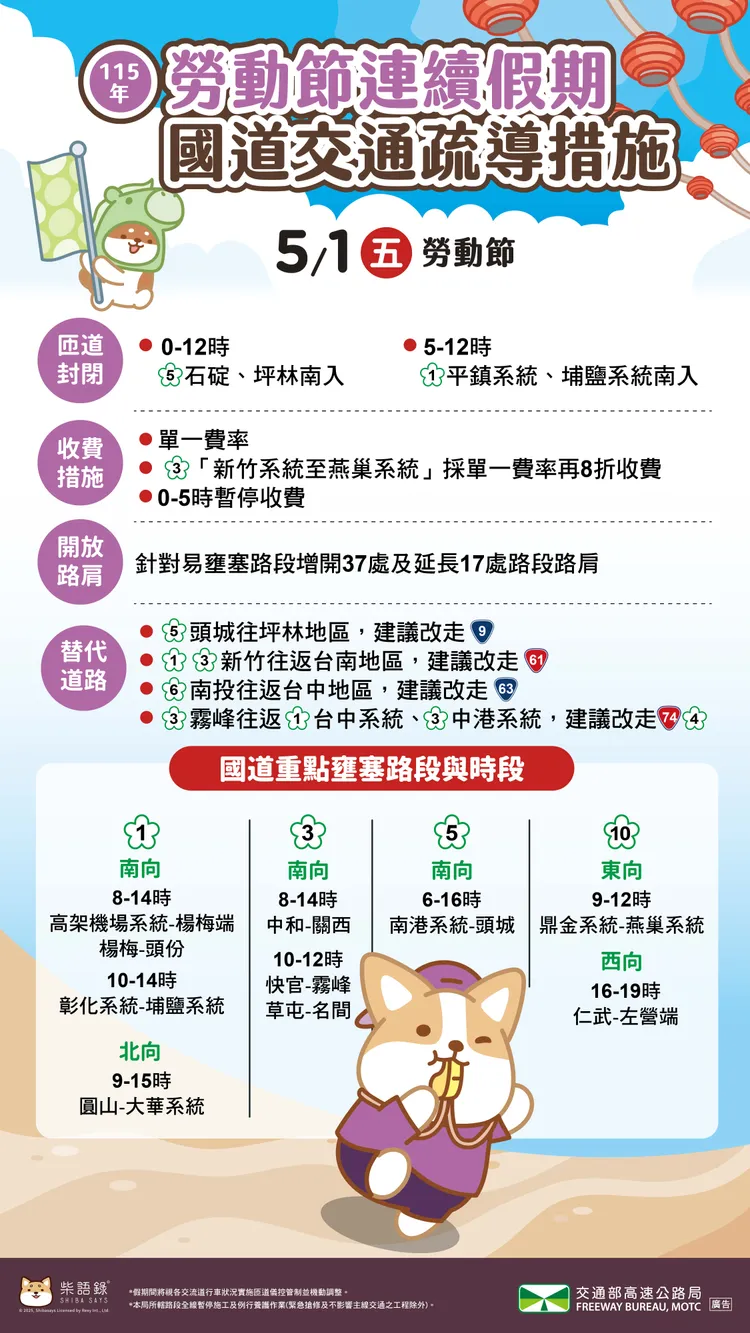 今日國道疏導措施。高公局提供
