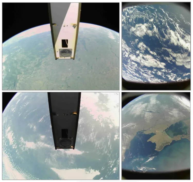 第二代珍珠號衛星的核心任務是「衛星間通訊」，能與同軌道或異軌道的衛星直接對接，成為建立未來巨型星系的基礎。圖為第一代珍珠號在軌拍攝相片。鴻海提供