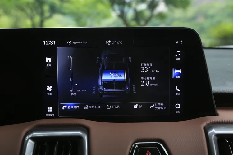 中央10.1吋觸控螢幕支援無線Apple CarPlay與Android Auto，車輛資訊介面可查看能源流向、電耗、胎壓等資訊，讓駕駛更容易掌握純電行駛狀態。林浩昇攝