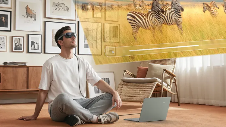 AR Vision GR0主打AR沉浸式顯示，可把手機、筆電內容延伸成相當於172吋的隨身大螢幕。Acer提供