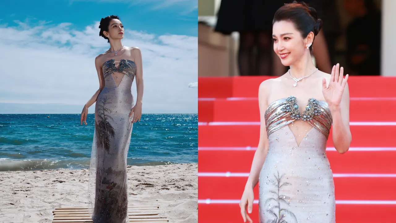 李冰冰選穿Giorgio Armani高訂禮服搭配CHAUMET在坎城美成一幅畫。品牌提供