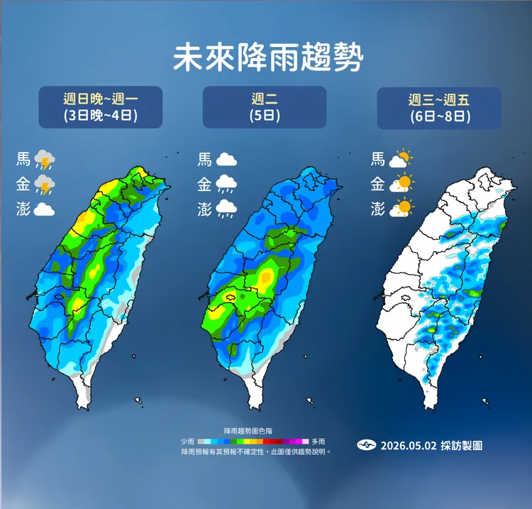 未來降雨趨勢。氣象署提供