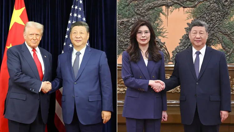 180公分高的習近平，先後被拍到與190公分的川普、以及178公分的鄭麗文差不多高。翻攝自中國外交部、新華社