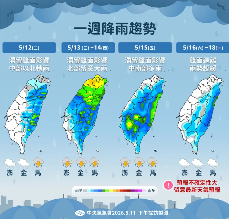 降雨趨勢。氣象署提供