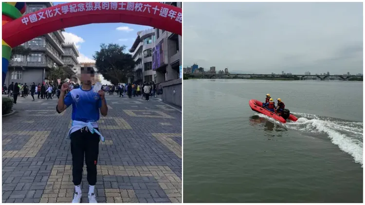北市大稻埕碼頭下水救人的李姓大學生，今天尋獲遺體。李姓大學生曾在文化大學創校60週年路跑拿下全校第一。左圖翻攝《文化大學橄欖球隊》臉書