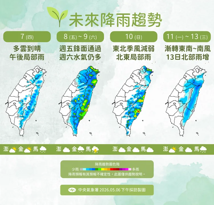 降雨趨勢。氣象署提供