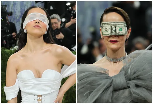 Met Gala｜她們都有話要說！莎拉保羅森美鈔遮眼　「白雪公主」矇眼上陣