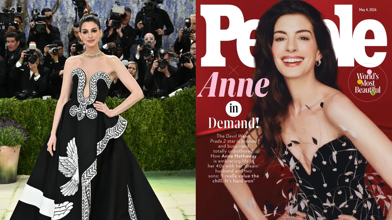 安海瑟薇昨日絕美現身Met Gala，近日她被美國《PEOPLE》封為「全球最美」封面人物。美聯社、翻攝IG